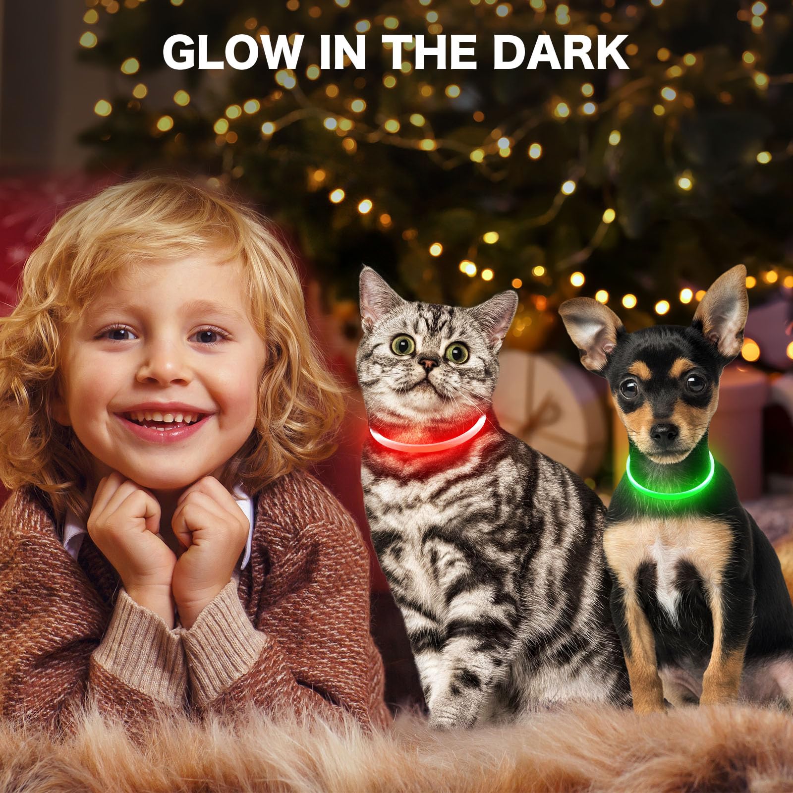 BSEEN Light Up Dog Collar, High Visibility LED Dog Collar Rechargeable- Rainproof TPU Cuttable Glowing Pet Collar for Small Dogs & Cats - Puppy Safety Lights for Night Walking (XS- Blue 40cm)