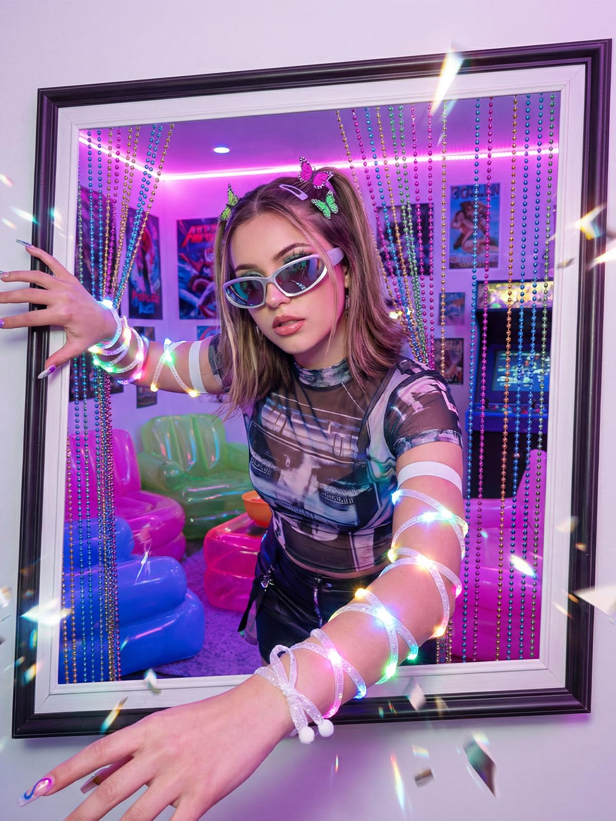 Arm Wraps Rave Glow Body Harness Light Up Hand Straps Cyberpunk Neon EDM Outfit Festival Accessories for Women