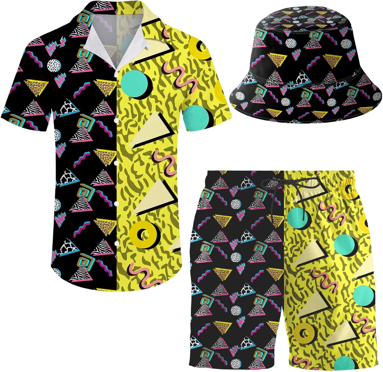 Men's 2 Piece Tracksuit Hawaiian Shirt Shorts Button Down Shirt and Shorts Sets with Bucket Hats