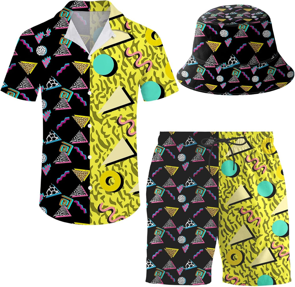 Men's 2 Piece Tracksuit Hawaiian Shirt Shorts Button Down Shirt and Shorts Sets with Bucket Hats