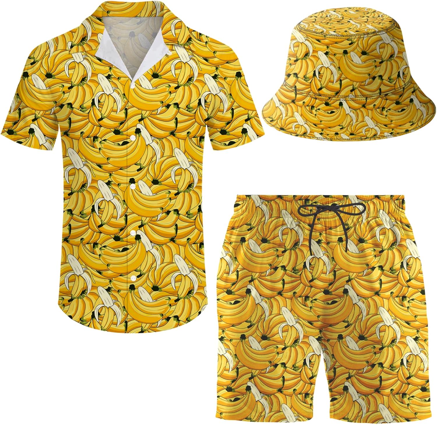 Men's 2 Piece Tracksuit Hawaiian Shirt Shorts Button Down Shirt and Shorts Sets with Bucket Hats