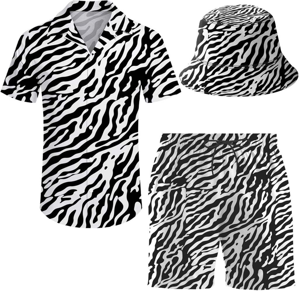 Men's 2 Piece Tracksuit Hawaiian Shirt Shorts Button Down Shirt and Shorts Sets with Bucket Hats