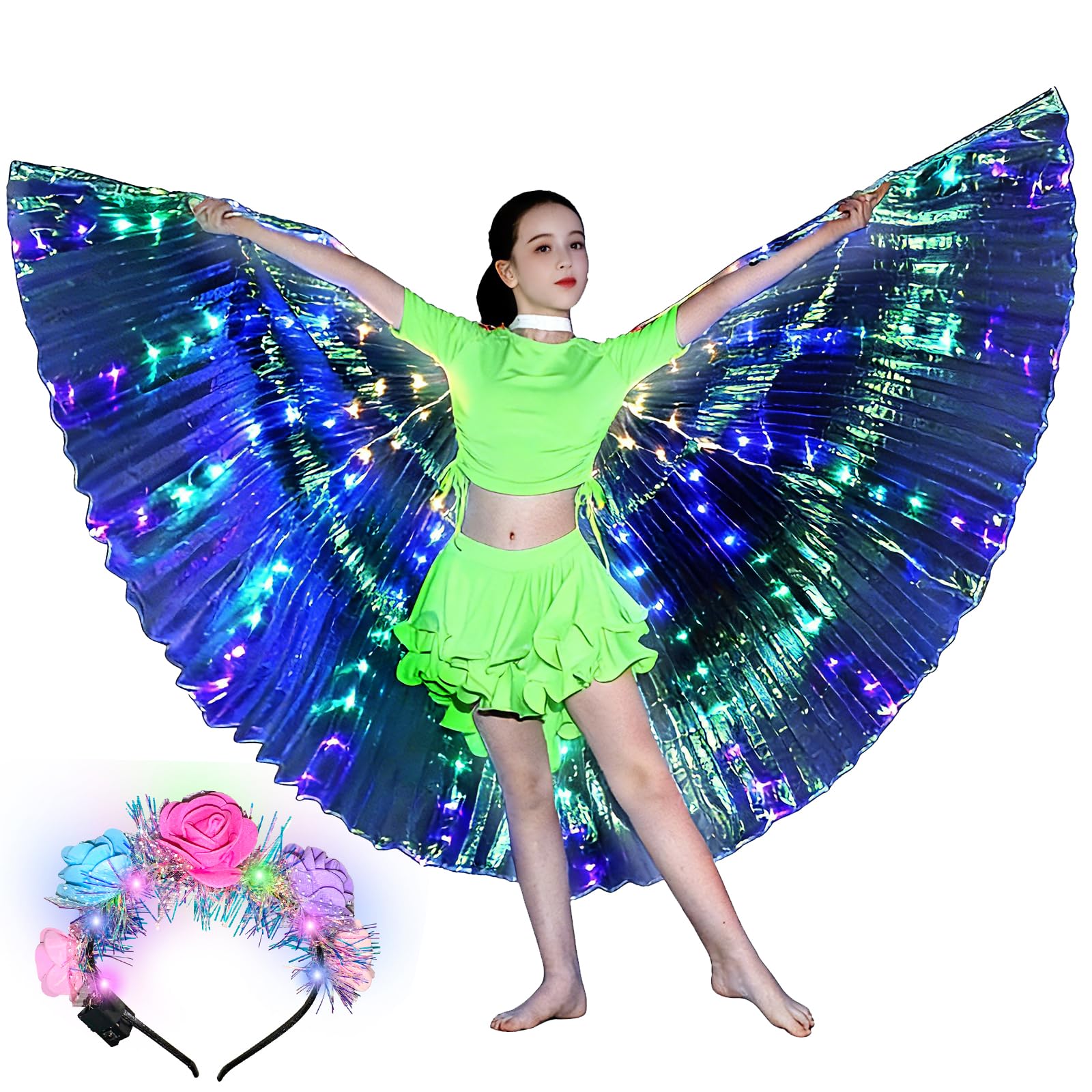 Girls Light up Angel Wings Led Wings Belly Dance Costumes for Halloween Christmas Rave Party
