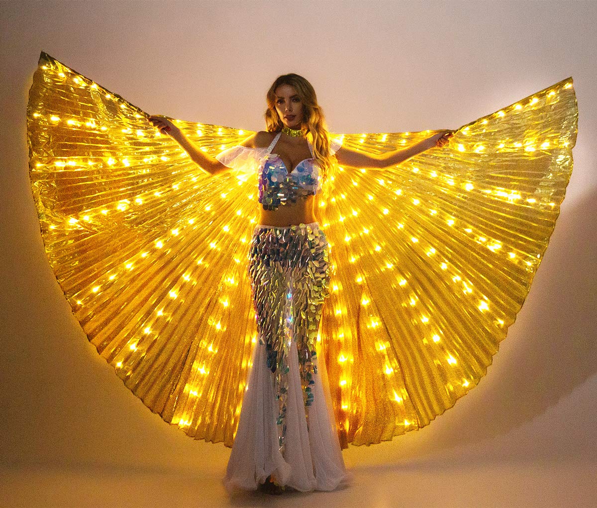 SHINYOU LED Isis Wings Glow Light Up Belly Dance Costumes with Sticks Performance Clothing Carnival Halloween