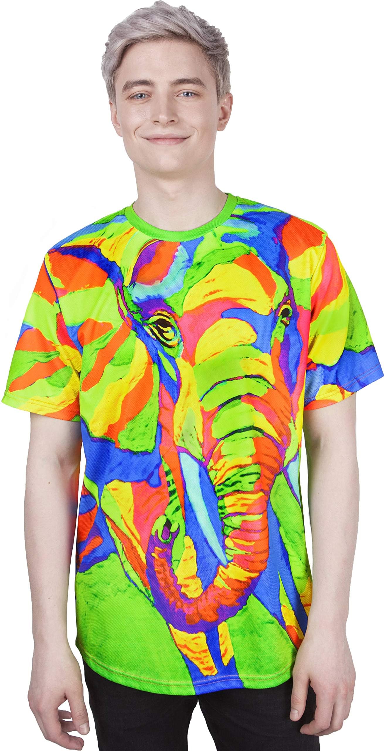 aofmoka Neon Glow Blacklight UV Reactive Party Rave Handmade Art Tee Sport Top Workout Shirt Women Unisex Men Design T-Shirt