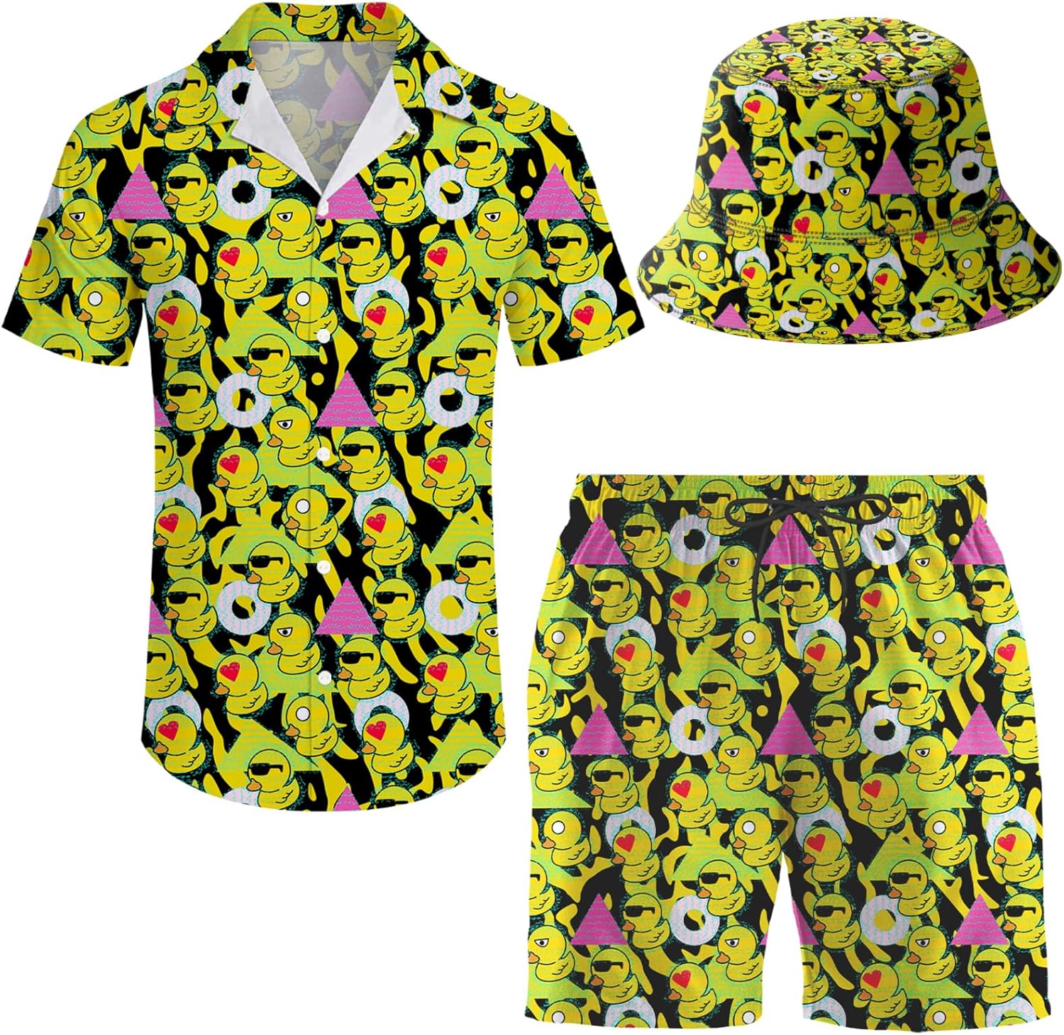 Men's 2 Piece Tracksuit Hawaiian Shirt Shorts Button Down Shirt and Shorts Sets with Bucket Hats