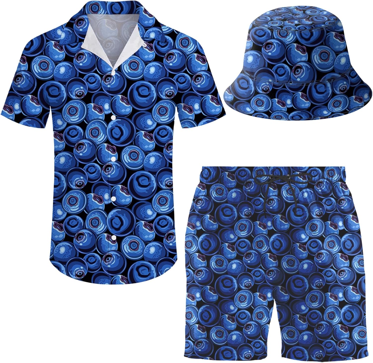 Men's 2 Piece Tracksuit Hawaiian Shirt Shorts Button Down Shirt and Shorts Sets with Bucket Hats