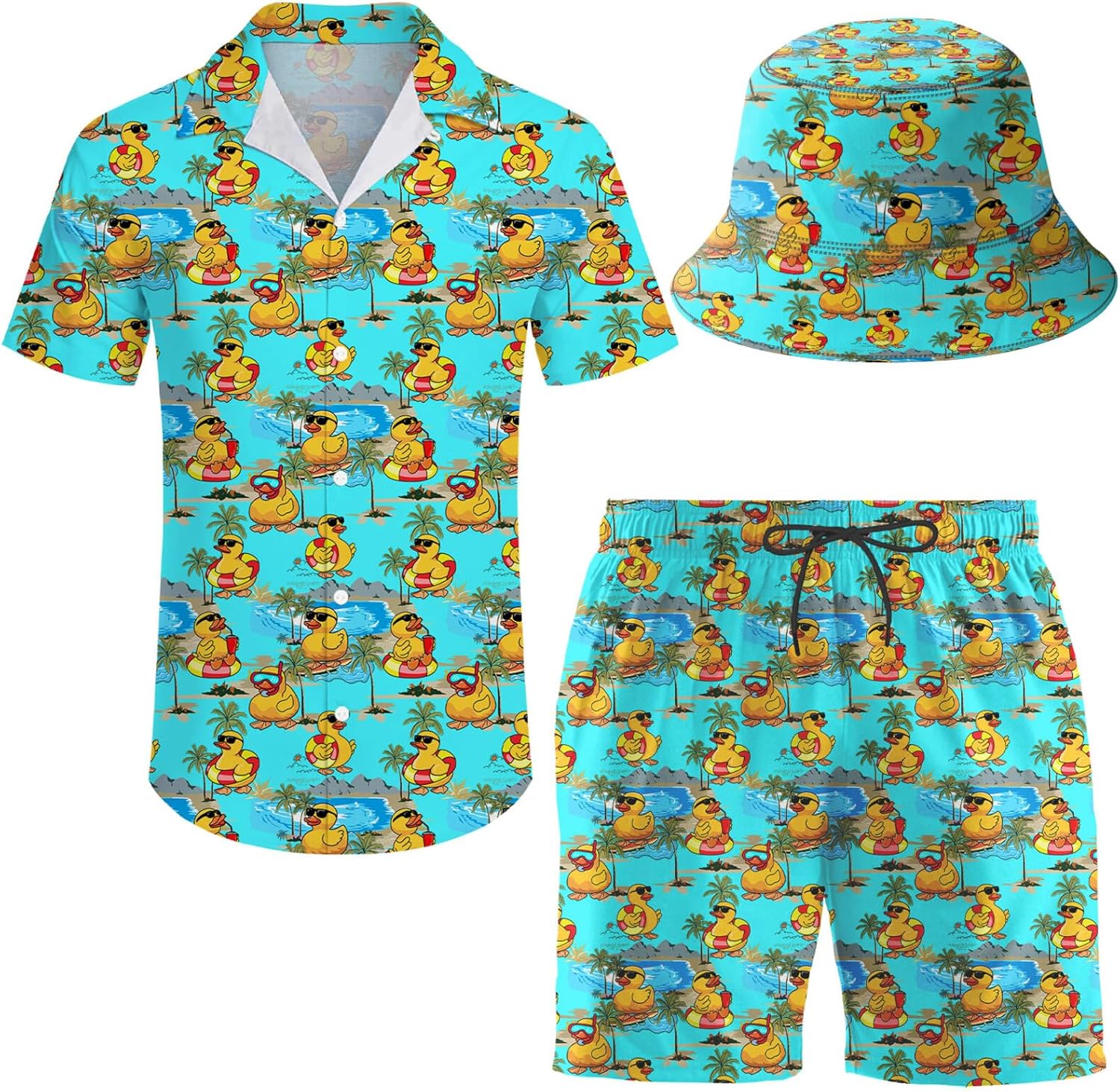 Men's 2 Piece Tracksuit Hawaiian Shirt Shorts Button Down Shirt and Shorts Sets with Bucket Hats
