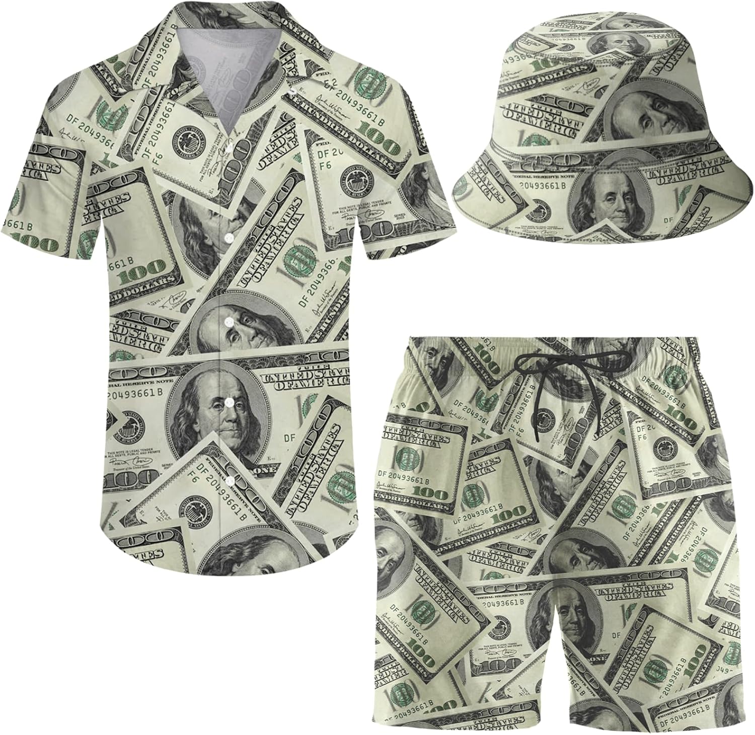 Men's 2 Piece Tracksuit Hawaiian Shirt Shorts Button Down Shirt and Shorts Sets with Bucket Hats