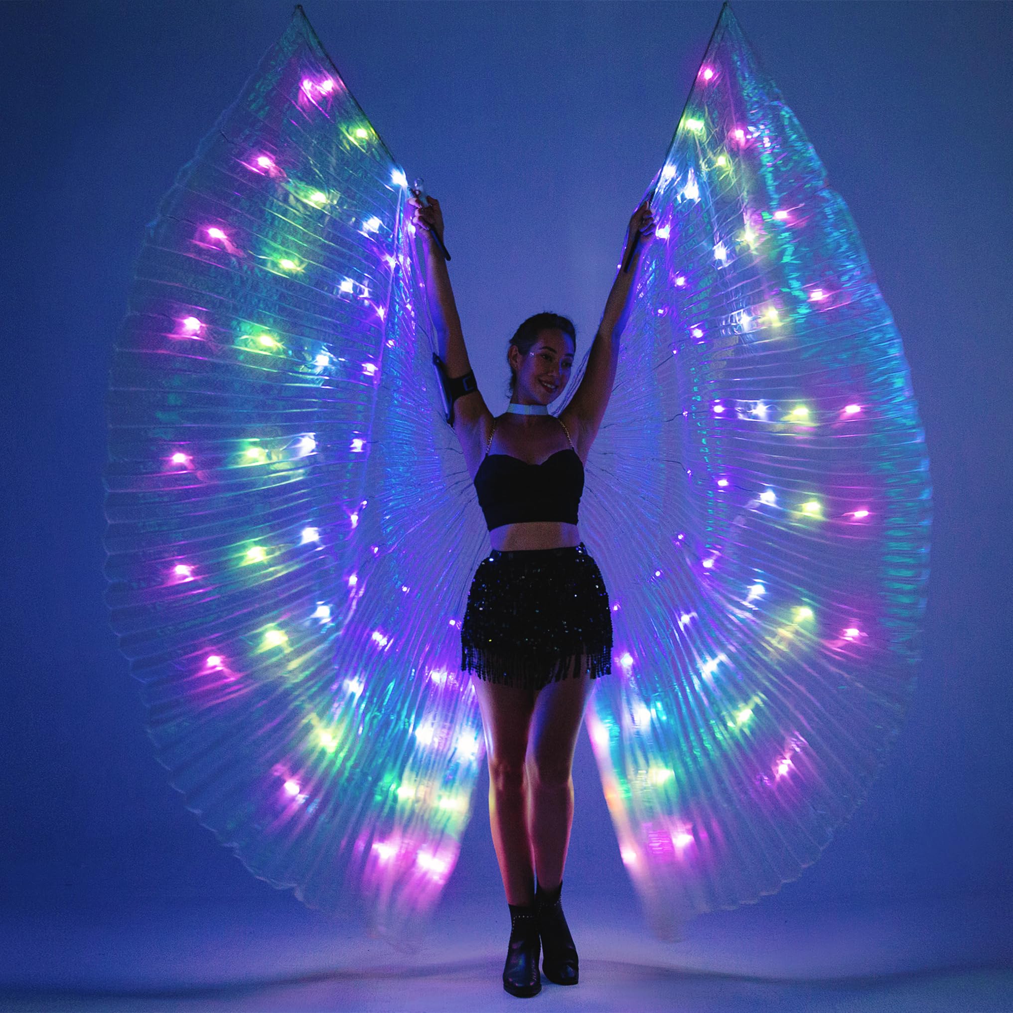 SHINYOU LED Isis Wings Glow Light Up Belly Dance Costumes with Sticks Performance Clothing Carnival Halloween