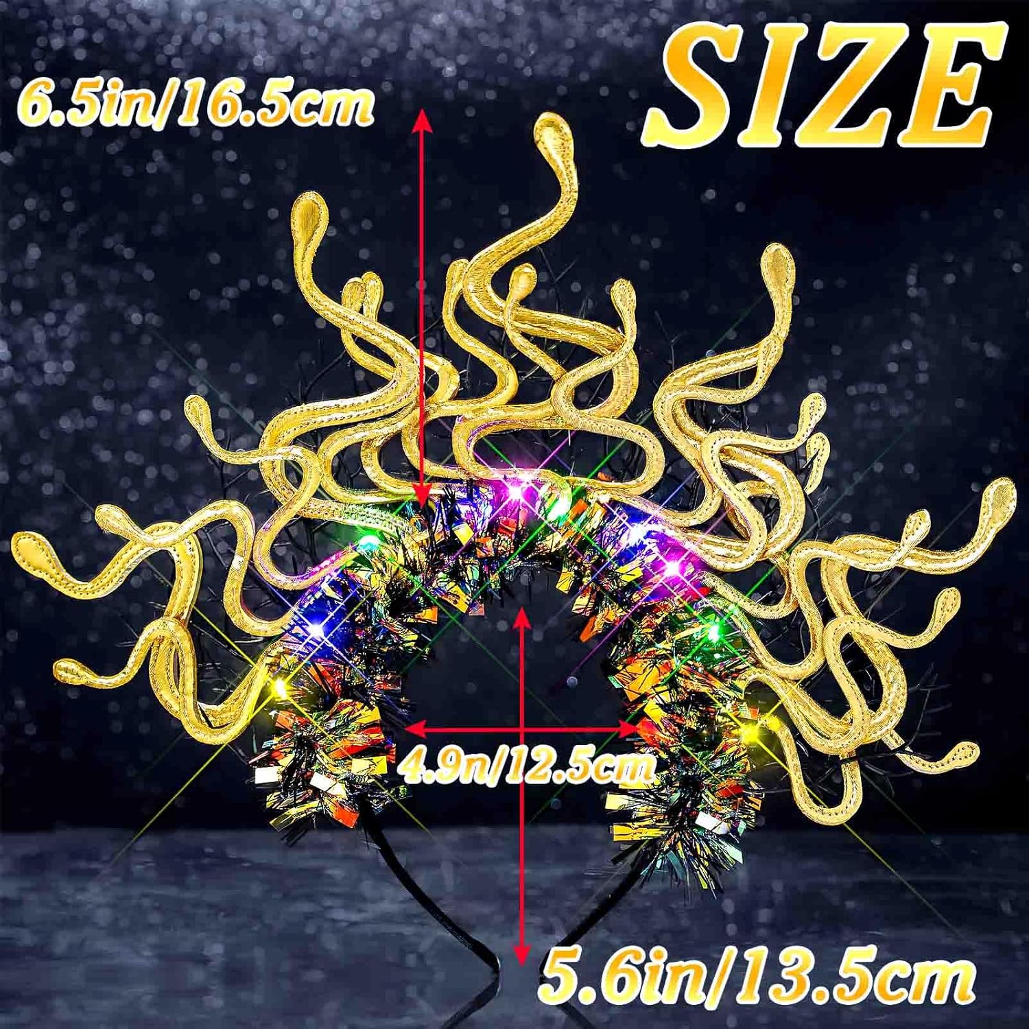 Fstrend LED Light Up Snake Headband, Glowing Acrylic Snakes Hair Accessory for Women, Perfect for Halloween, Rave Festivals, EDM Parties & Medusa Costumes