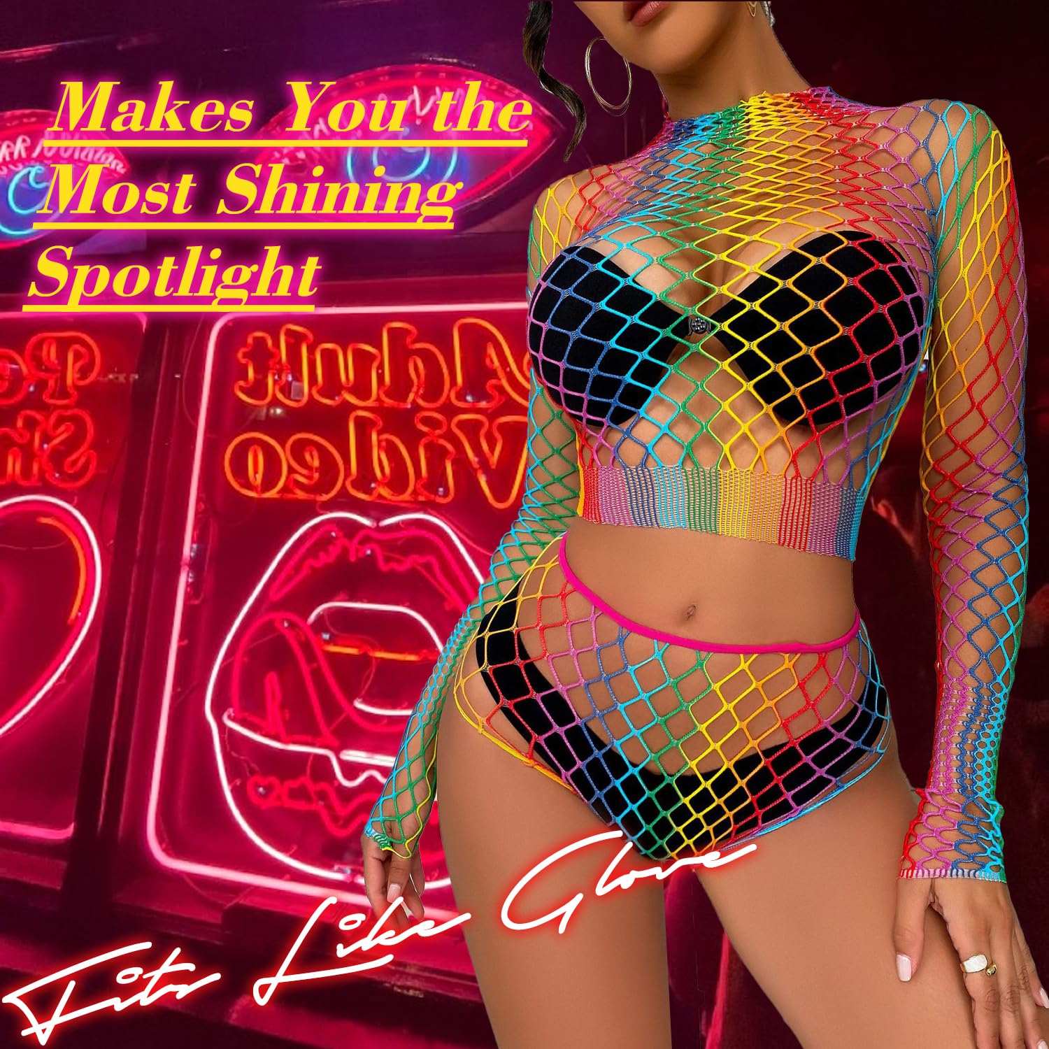 Lingerie Sets for Women Sparkly Rhinestone Sexy Fishnet Babydoll Bodysuit Mesh Chemise Nightwear