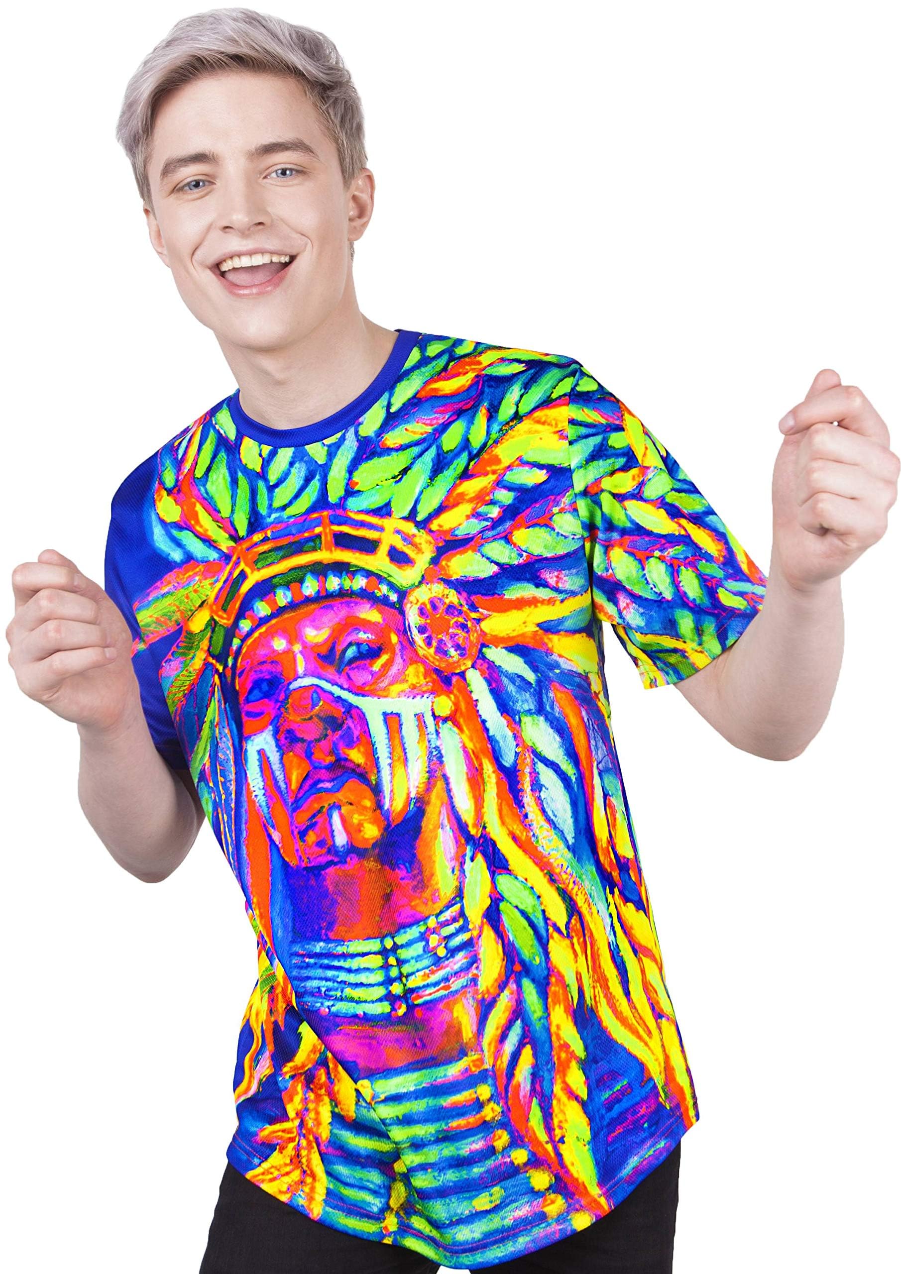 aofmoka Neon Glow Blacklight UV Reactive Party Rave Handmade Art Tee Sport Top Workout Shirt Women Unisex Men Design T-Shirt