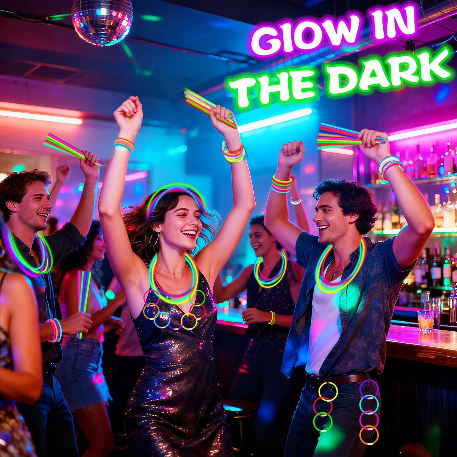 TURNMEON 100 Pack Ultra Bright Glow Sticks Bulk Easter Glow In The Dark Party Supplies Necklace Bracelet with Connector 8" Light Up 14Hrs Long Last Party Favors Toy Birthday Wedding Pool Patriotic