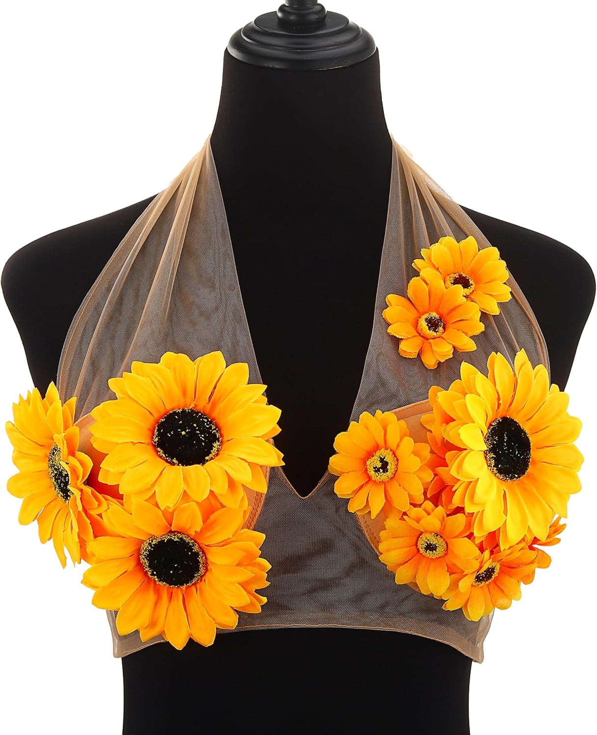 Zoestar Light Up Sunflower Bra Top Glow Rave Festival Outfit for Women Beige