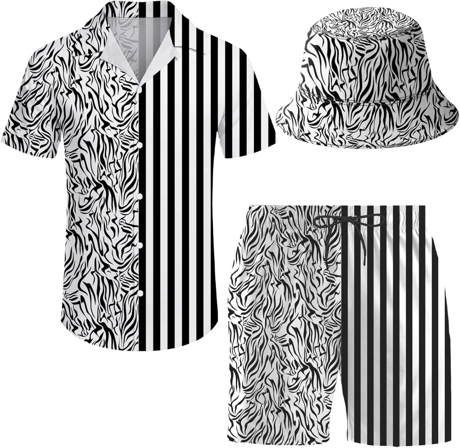 Men's 2 Piece Tracksuit Hawaiian Shirt Shorts Button Down Shirt and Shorts Sets with Bucket Hats
