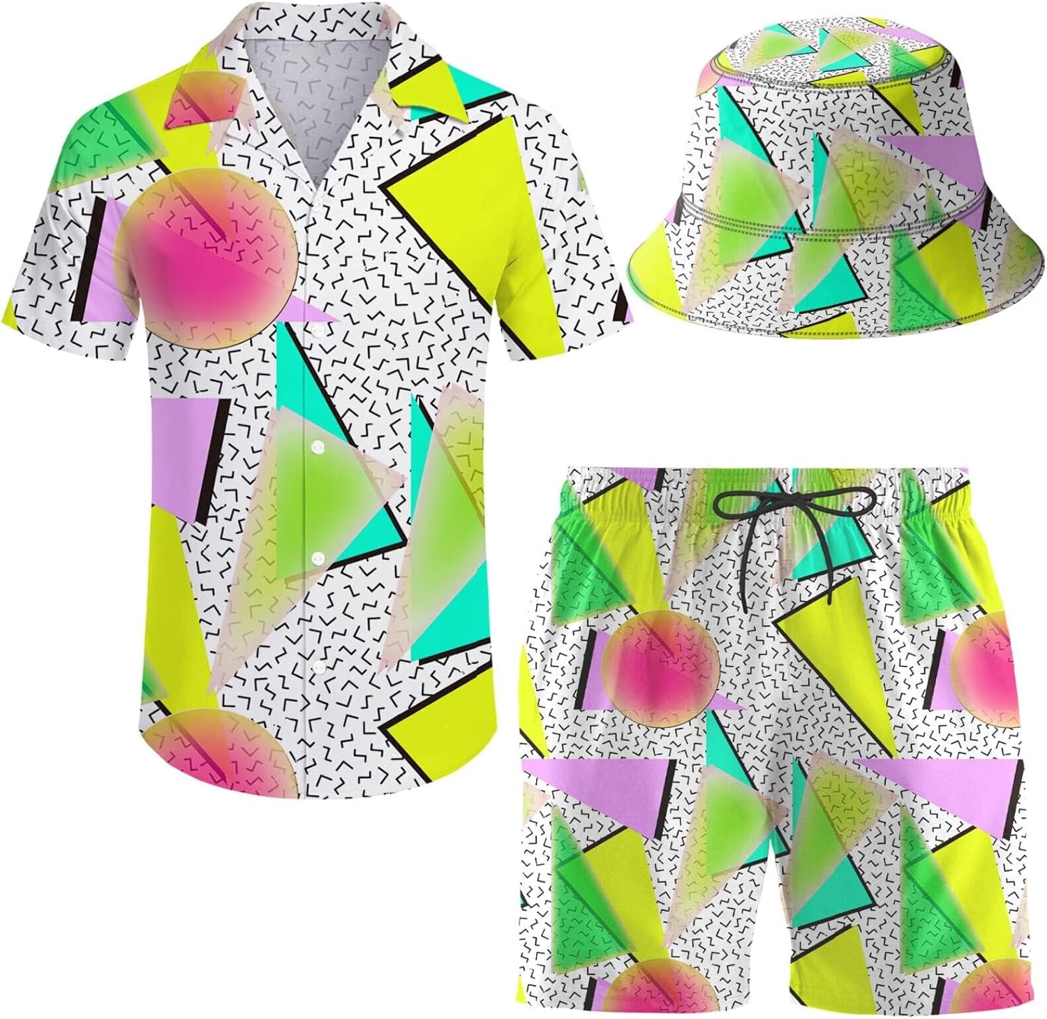 Men's 2 Piece Tracksuit Hawaiian Shirt Shorts Button Down Shirt and Shorts Sets with Bucket Hats