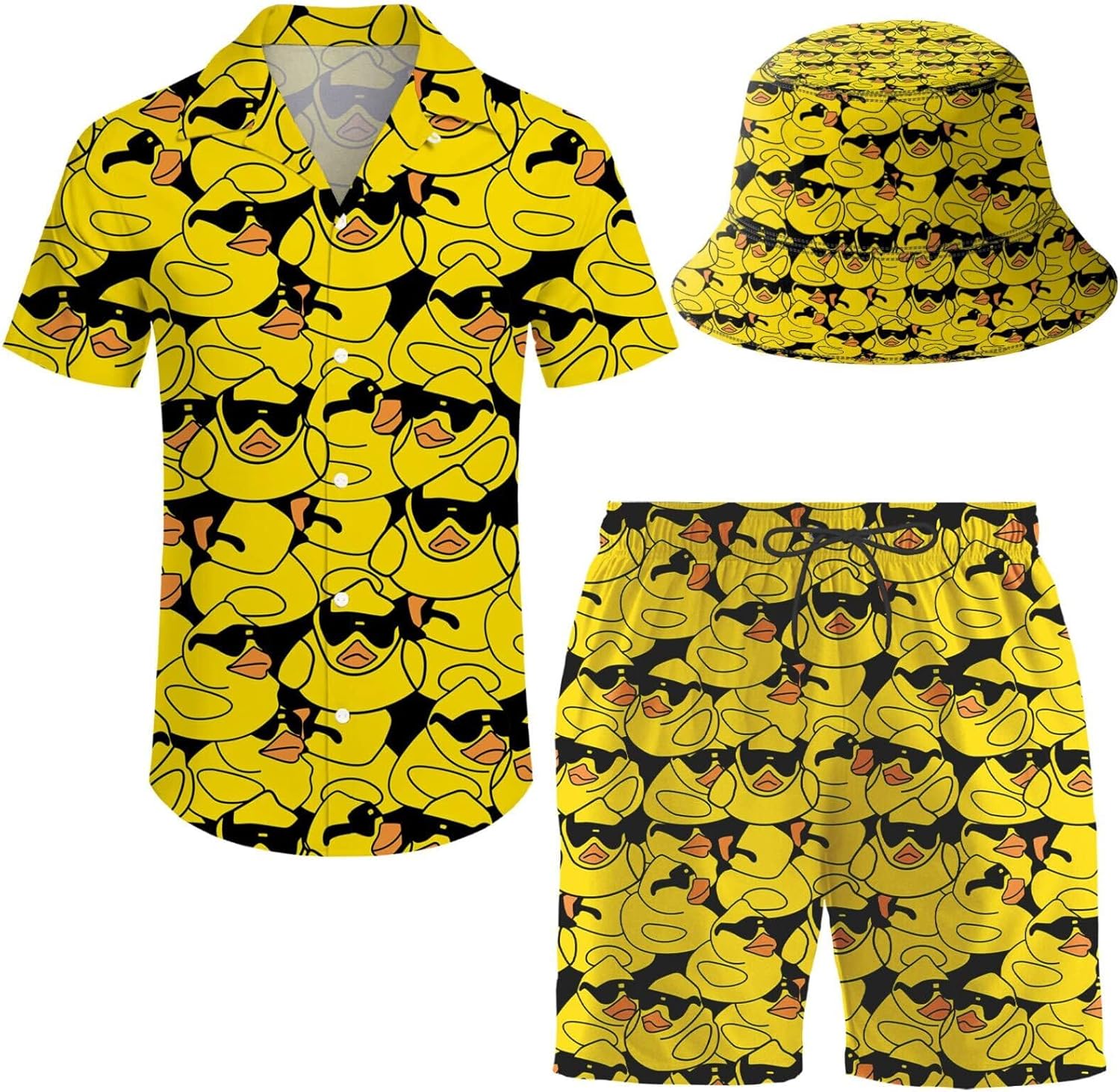 Men's 2 Piece Tracksuit Hawaiian Shirt Shorts Button Down Shirt and Shorts Sets with Bucket Hats
