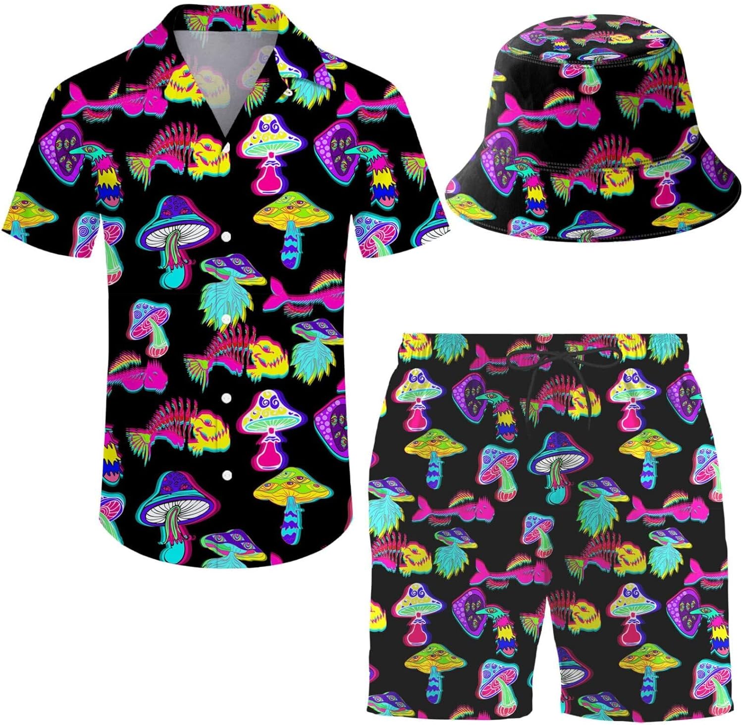Men's 2 Piece Tracksuit Hawaiian Shirt Shorts Button Down Shirt and Shorts Sets with Bucket Hats