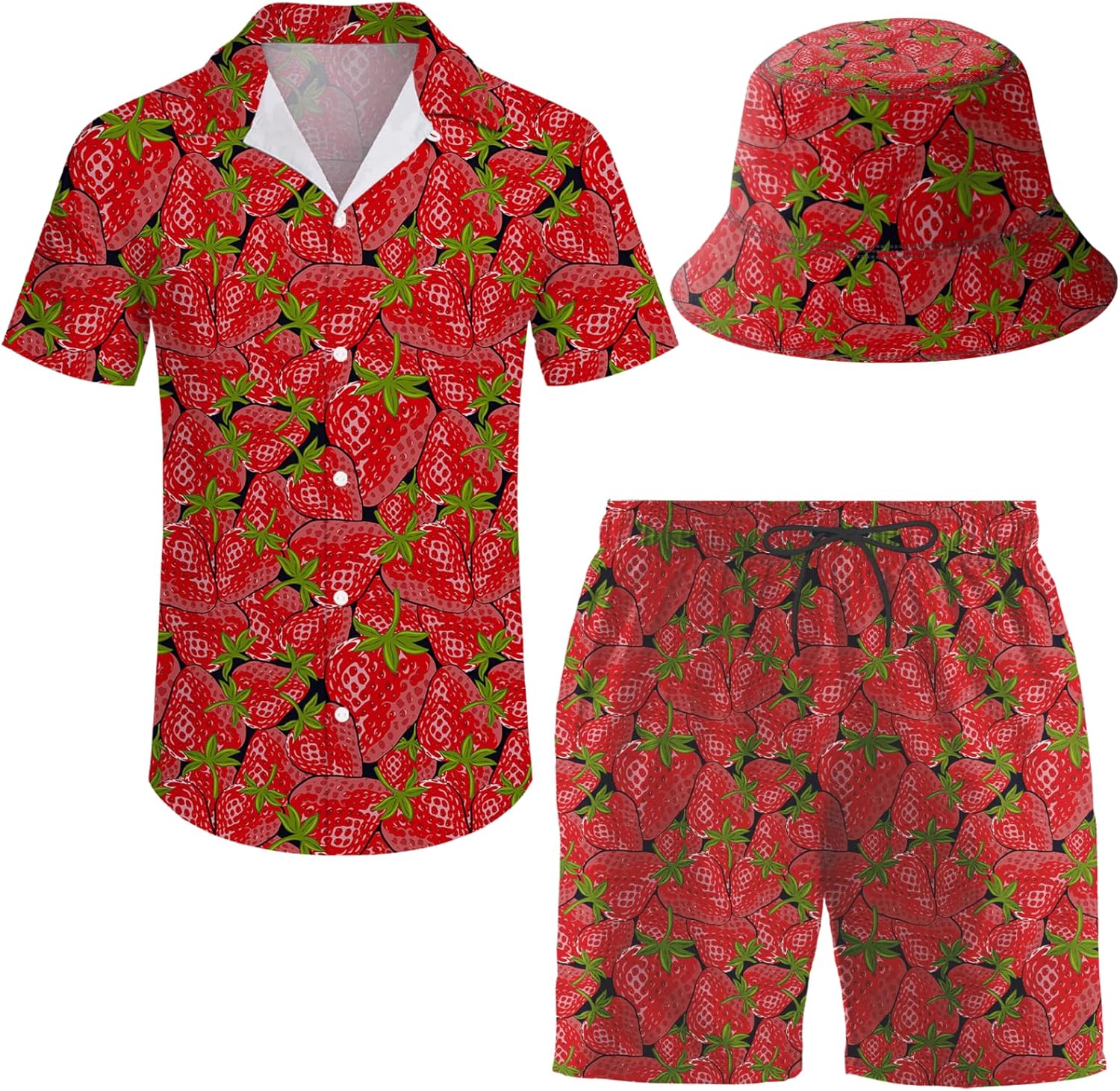Men's 2 Piece Tracksuit Hawaiian Shirt Shorts Button Down Shirt and Shorts Sets with Bucket Hats