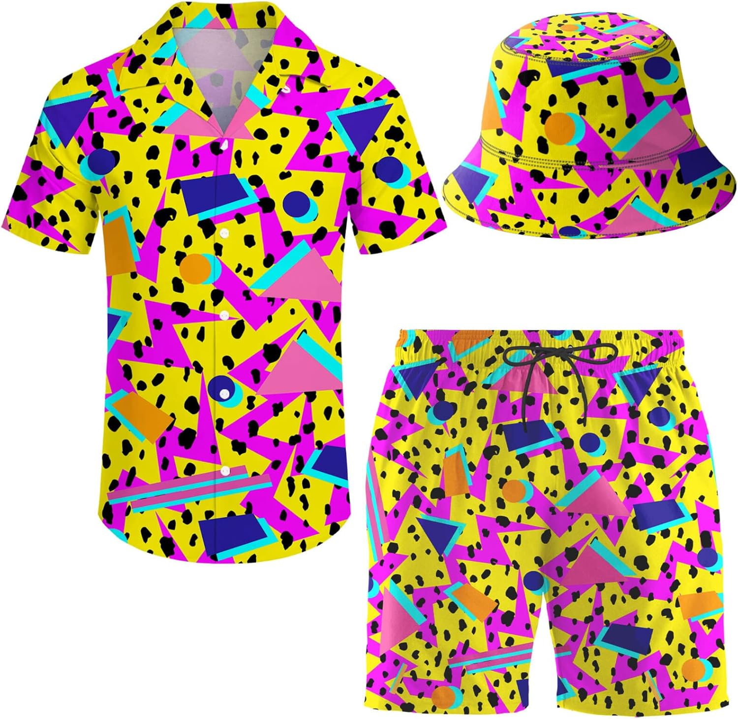 Men's 2 Piece Tracksuit Hawaiian Shirt Shorts Button Down Shirt and Shorts Sets with Bucket Hats