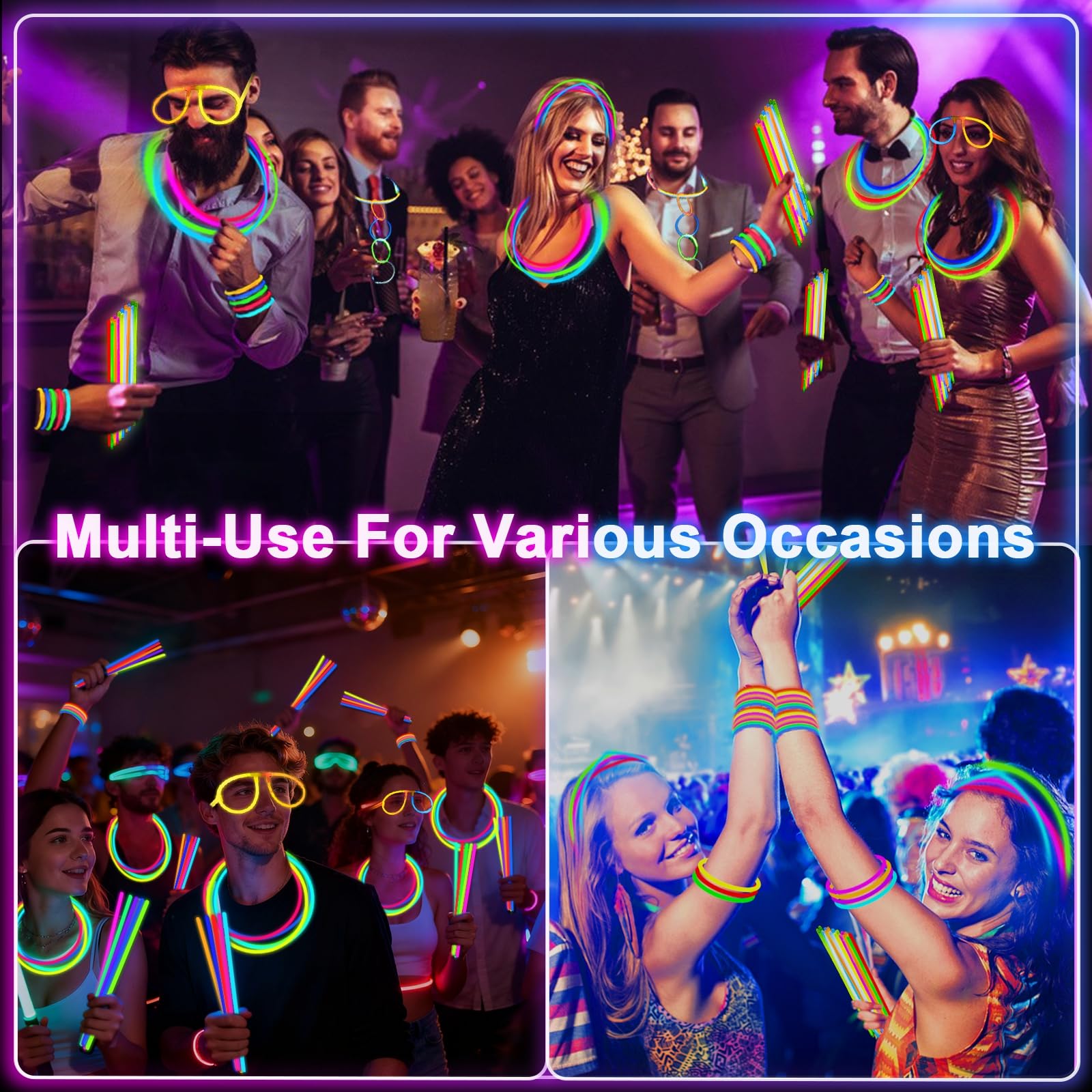 TURNMEON 100 Pack Ultra Bright Glow Sticks Bulk Easter Glow In The Dark Party Supplies Necklace Bracelet with Connector 8" Light Up 14Hrs Long Last Party Favors Toy Birthday Wedding Pool Patriotic