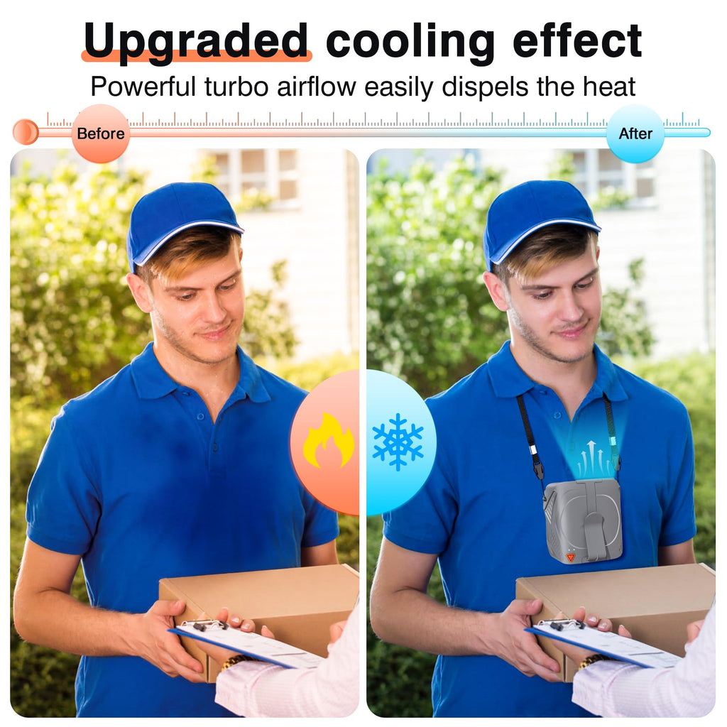 Portable Fan Rechargeable, 6-Speed 14000RPM High-Velocity Airflow, Hands-Free Wearable Waist Fan 31H Battery Life, Personal Belt fan for Outdoor, Jobsite, Travel, Indoor, Hanging Neck Fan with Strap