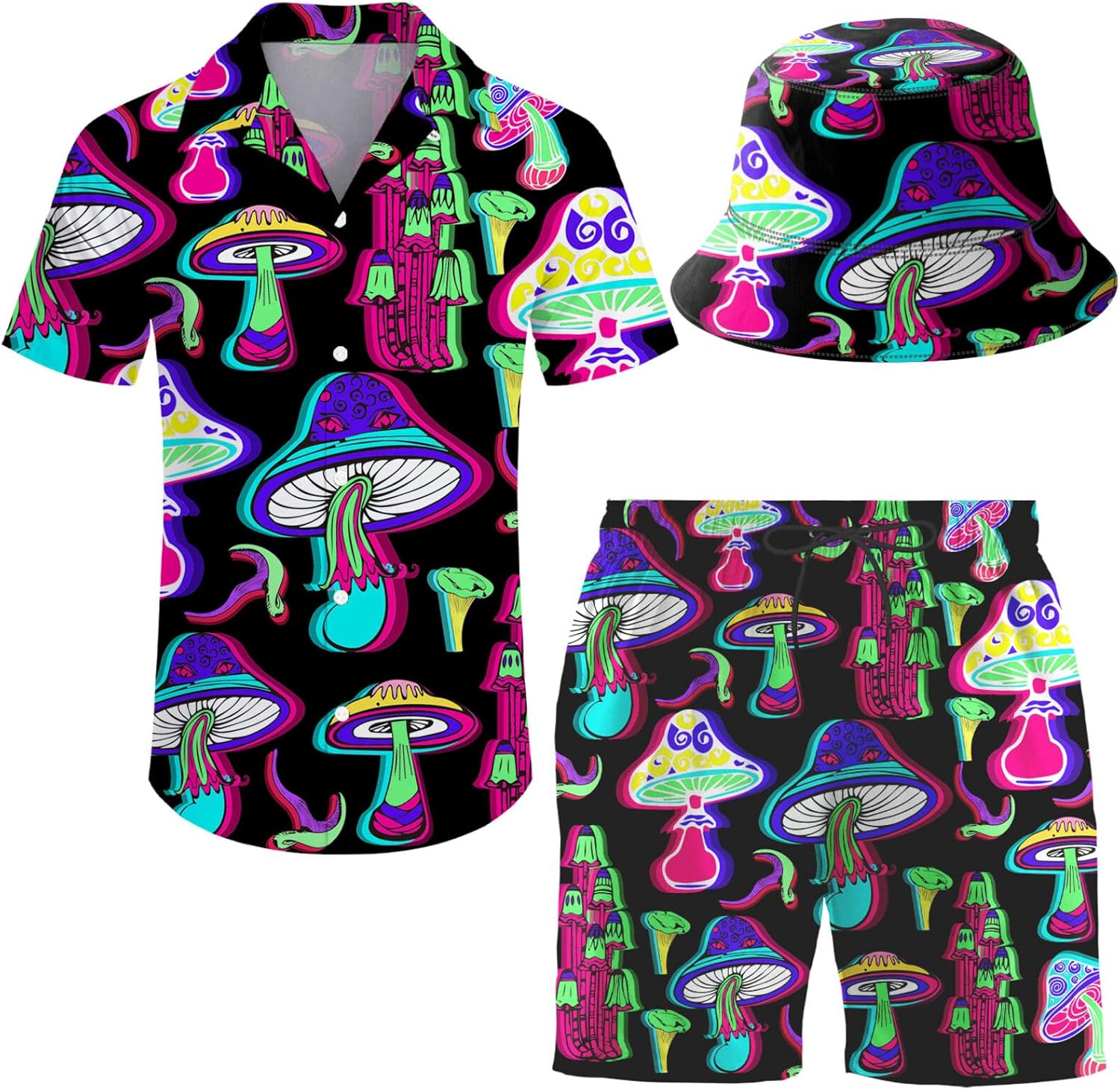 Men's 2 Piece Tracksuit Hawaiian Shirt Shorts Button Down Shirt and Shorts Sets with Bucket Hats