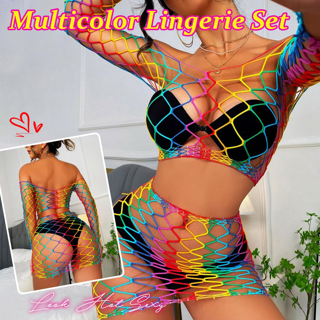 Lingerie Sets for Women Sparkly Rhinestone Sexy Fishnet Babydoll Bodysuit Mesh Chemise Nightwear