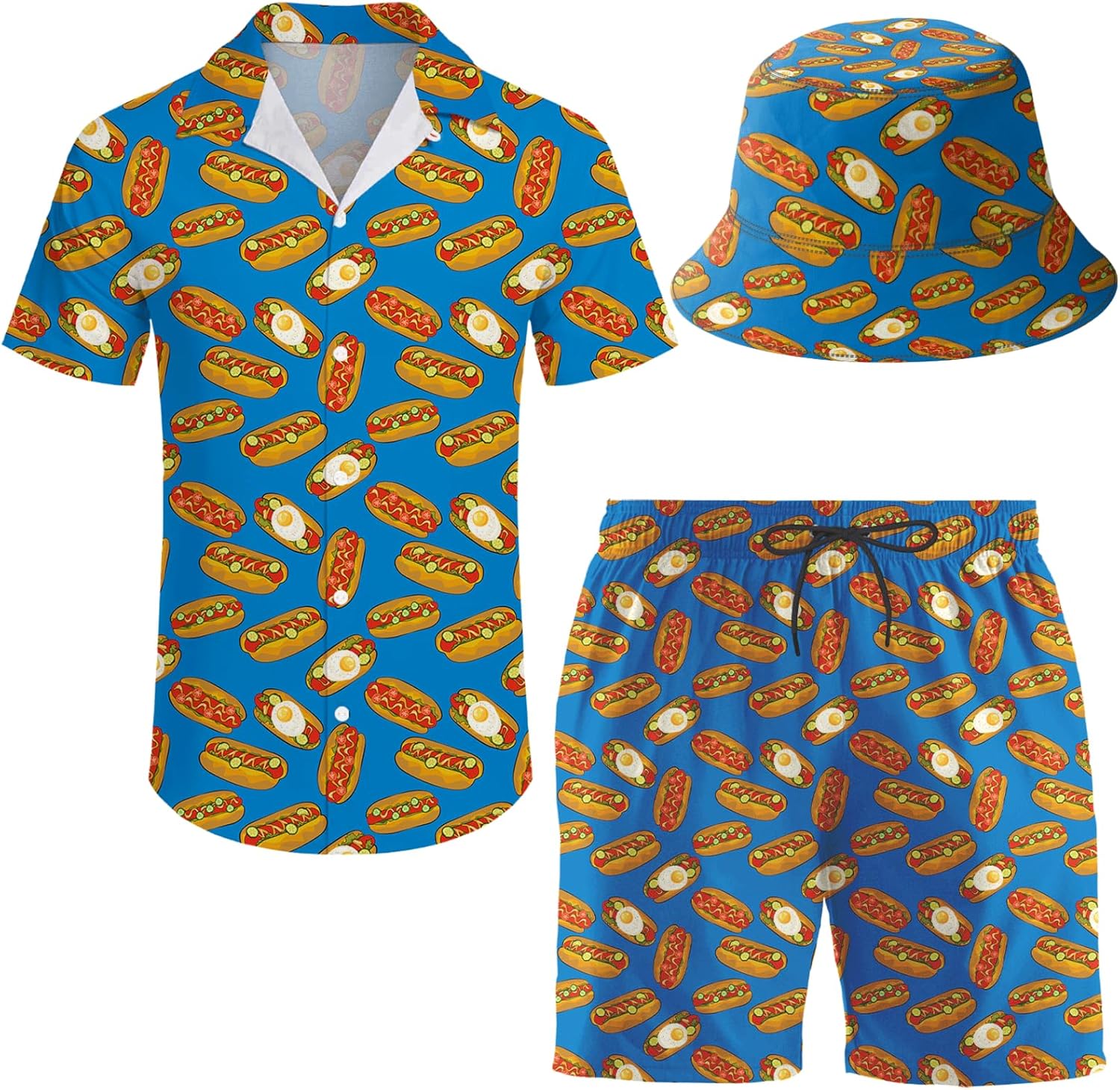 Men's 2 Piece Tracksuit Hawaiian Shirt Shorts Button Down Shirt and Shorts Sets with Bucket Hats