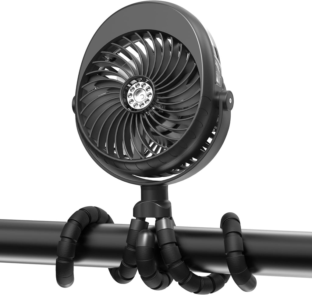 2025 Upgarded 4000Mah Misting Baby Stroller Fan, Rechargeable Battery Operated,Max 15Hrs Cooling,50Ml Portable Water Sprayer Misting Fan with Flexible Tripod Clip on Car Seat Crib Treadmill Bunk Bed