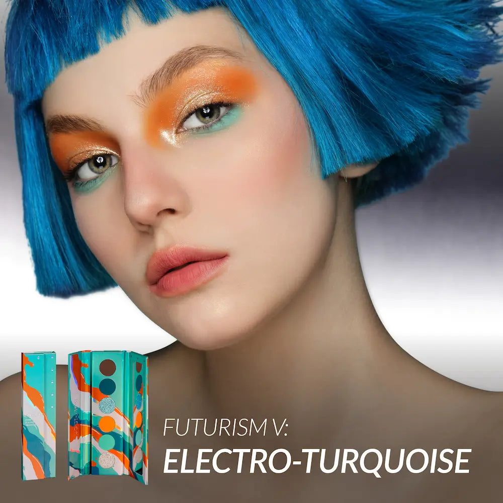 Kaleidos Futurism V: Electro-Turquoise | Highly Versatile Palette, Highly-Pigmented, Silky Mattes & Unparalleled Shimmers, Rave Makeup, Festival Makeup, Cosmetic Gift