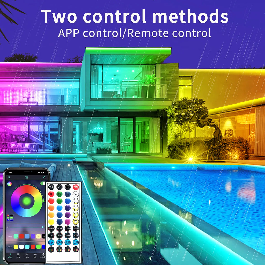 50Ft Outdoor LED Strip Lights Waterproof,Ip68 Waterproof LED Light Strips with Remote,App Control Music Sync RGB Outdoor LED Rope Lights,Led Lights for Bedroom,Roof,Pool,Deck,Balcony