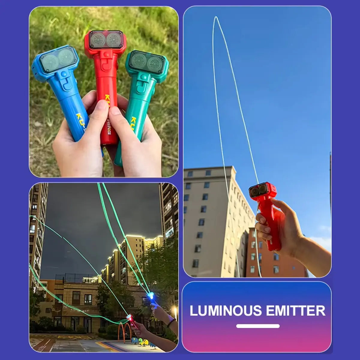 Handheld Fun Stress Reliever Electronic Rope Launcher Toy, the Glow-In-The-Dark String Shooter Toy, Electric Luminous Rope Light, Portable Rope Launcher, Gift for Adult and Kids Rope Launcher, Viral Fidget Toy Gadget, Music Festival Rave Dance Accessory
