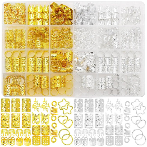 260 Pcs Hair Jewelry for Braids,Hair Beads Accessories for Dreadlock,Metal Hair Clips Cuffs Rings,Loc Rave Hair Charm Decorations Adjustable Kits for Men Women Silver