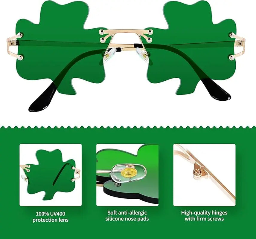 HAOLOTA St. Patrick'S Day Irish Shamrock Sunglasses Green Clover Leprechaun Costume Glasses UV400 Protection Metal & Plastic Ultra-Light Lens for Parties