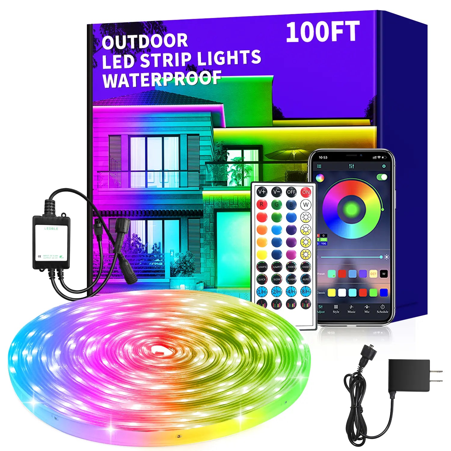 Outdoor LED Strip Lights Waterproof,Ip68 Waterproof LED Light Strips with Remote,App Control Music Sync RGB Outdoor LED Rope Lights,Led Lights for Bedroom,Roof,Pool,Deck,Balcony
