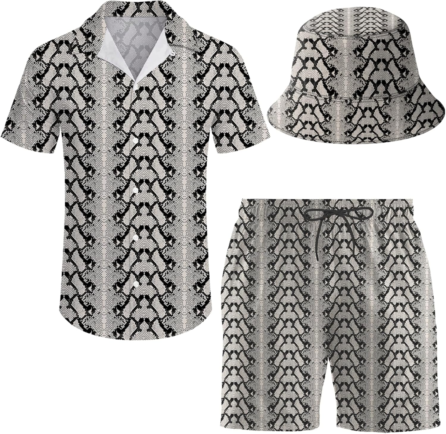 Men's 2 Piece Tracksuit Hawaiian Shirt Shorts Button Down Shirt and Shorts Sets with Bucket Hats