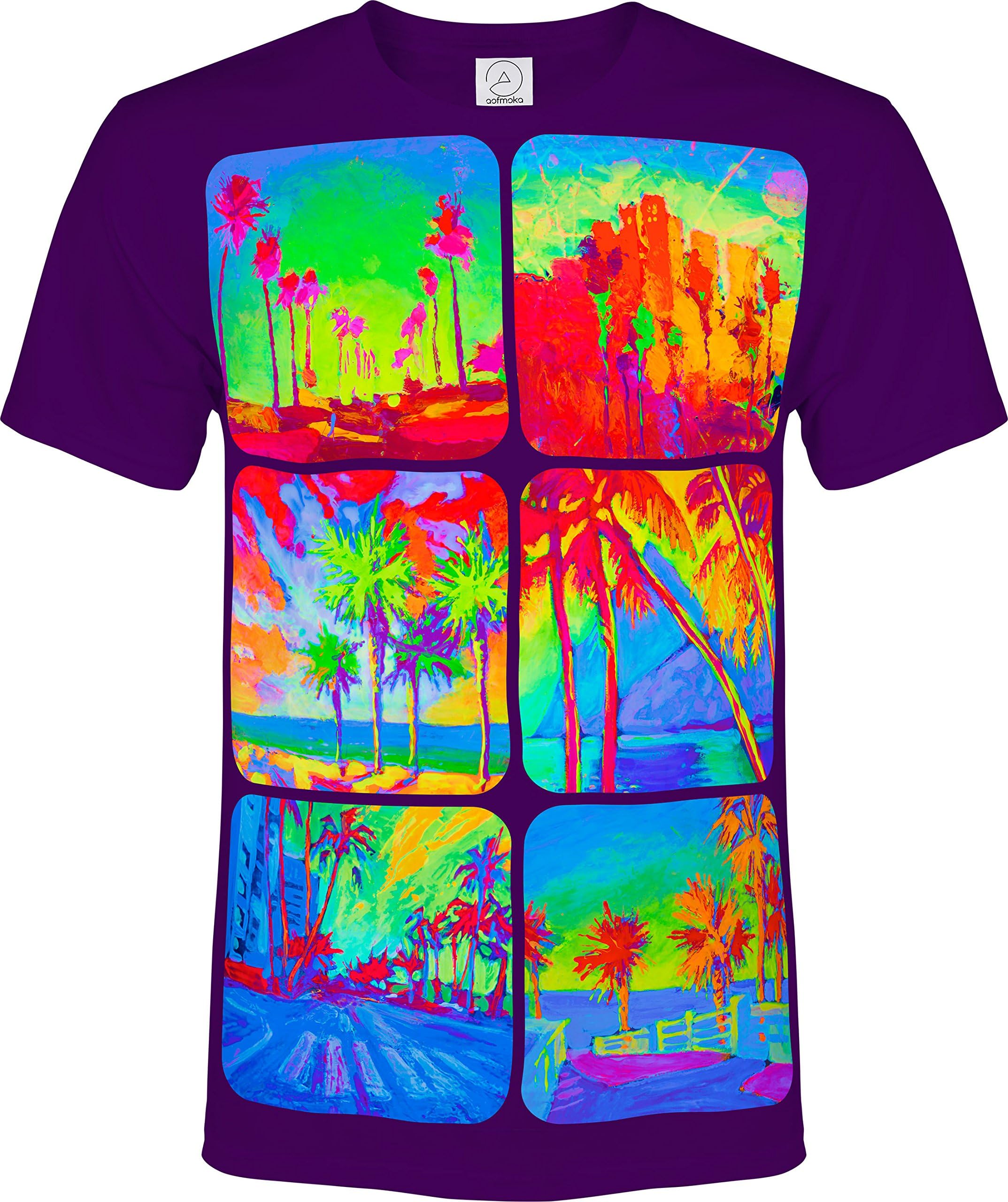 aofmoka Neon Glow Blacklight UV Reactive Party Rave Handmade Art Tee Sport Top Workout Shirt Women Unisex Men Design T-Shirt