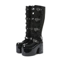 VIMISAOI Womens Platform Knee High Goth Boot round Toe Chunky Block High Heel Metal Buckles Spider Combat Motorcycle Punk Rave Party Fashion Boots
