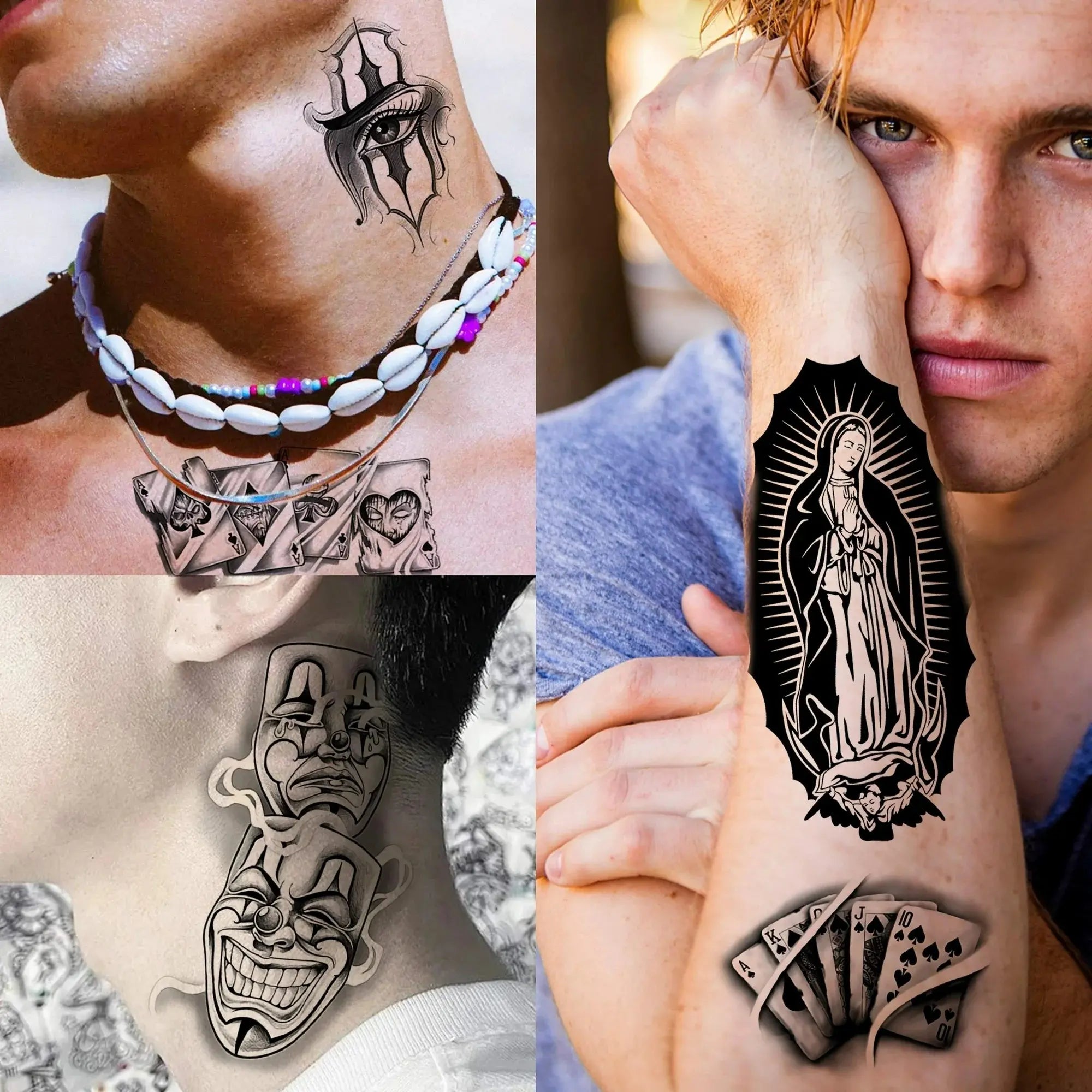6 Sheets Large Chicano Temporary Tattoos for Men Women Adult,Chicana Guadalupe Gangster Fake Tattoos Prisoner Day of the Dead, Halloween Mexico Tattoo Stickers,Tatuajes Temporales Autocolante