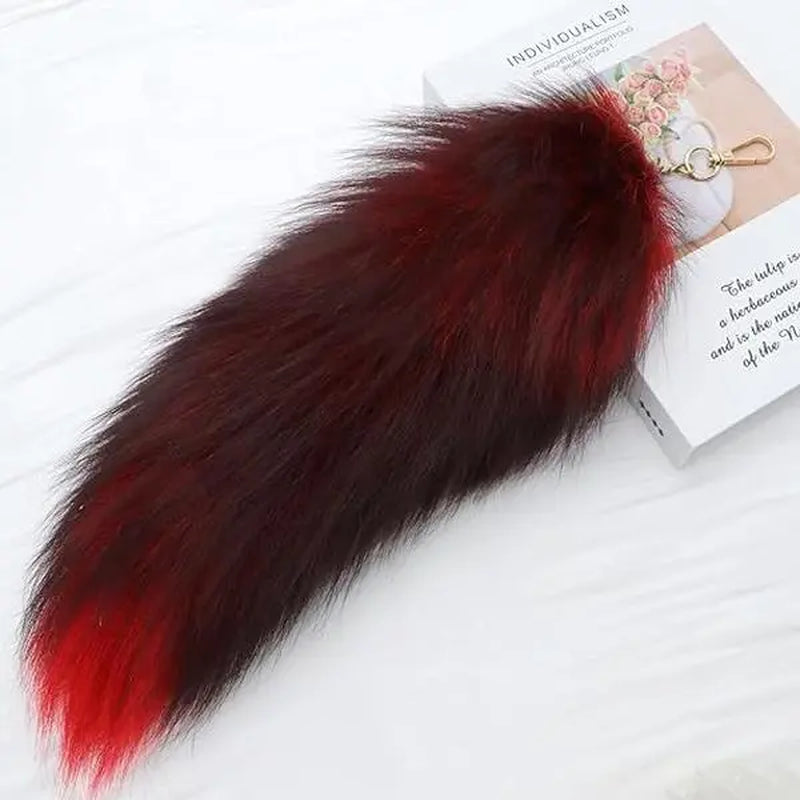 Luxury Realistic Fox Tail Keychain - Ultra Realistic Faux Fur with Leather Accent Handcrafted Pendant for Cosplay Rave & EDC Collections 40Cm Length