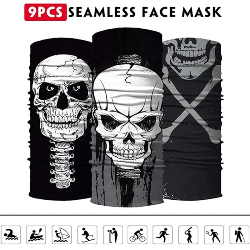 Venswell Neck Gaiter Face Mask Men Women,Seamless Bandana Rave Face Cover Scarf Mask,Balaclava,Headband, Head Wrap,Head，Gothic Style, Skulls, Demons—Must-Haves for Halloweenwear 9Pcs
