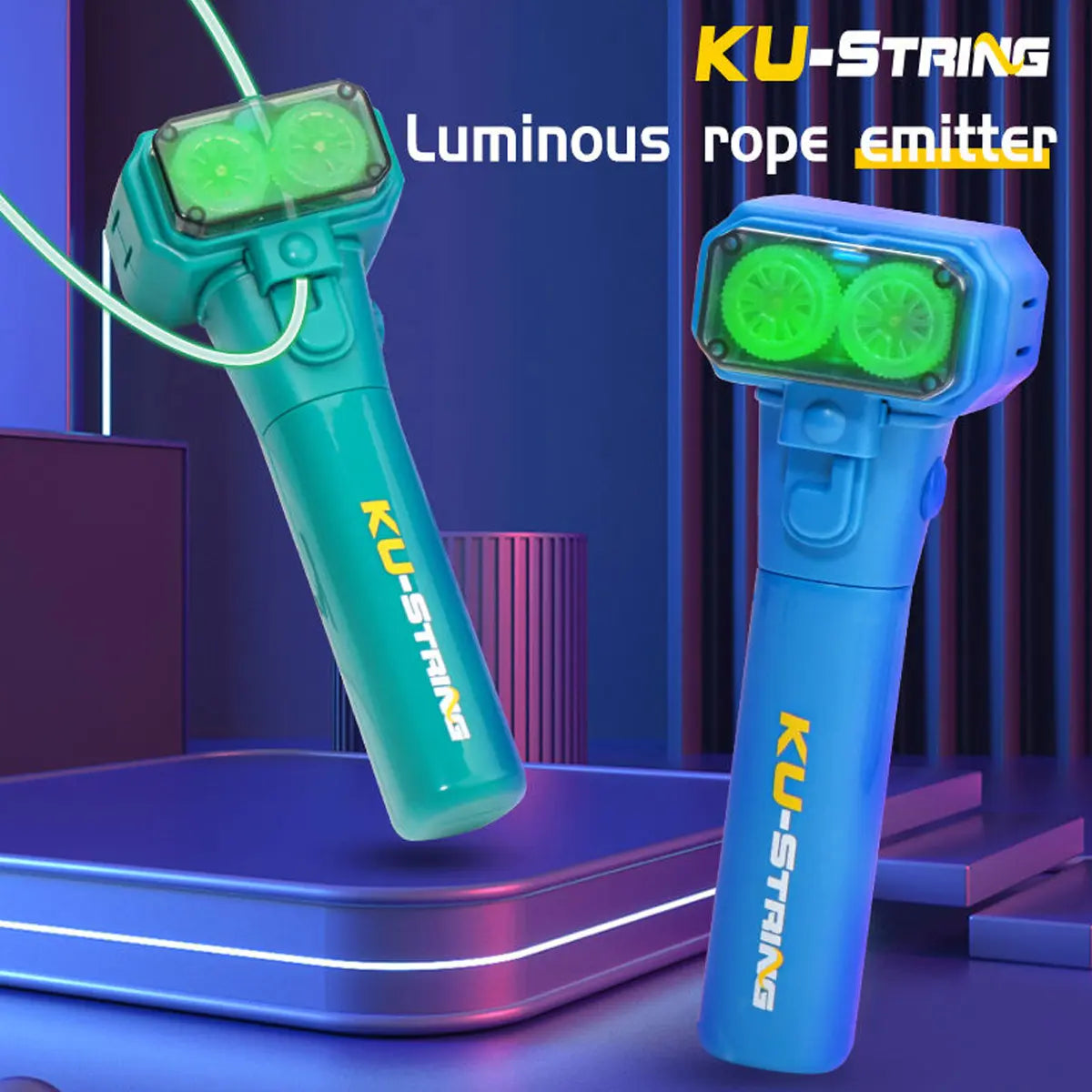 Handheld Fun Stress Reliever Electronic Rope Launcher Toy, the Glow-In-The-Dark String Shooter Toy, Electric Luminous Rope Light, Portable Rope Launcher, Gift for Adult and Kids Rope Launcher, Viral Fidget Toy Gadget, Music Festival Rave Dance Accessory
