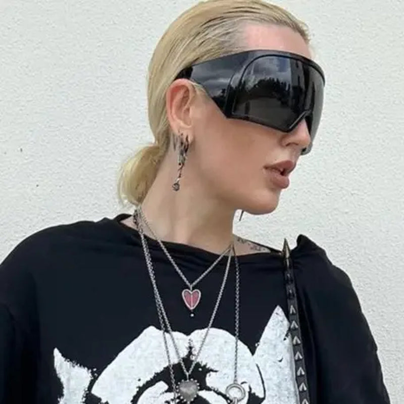 Futuristic Wrap around Sunglasses Rave Curved Lens UV400 Protection 2000'S Eyewear Oversized Y2K Sun Glasses Cool Steampunk Oversize Wrap around Sunglasses