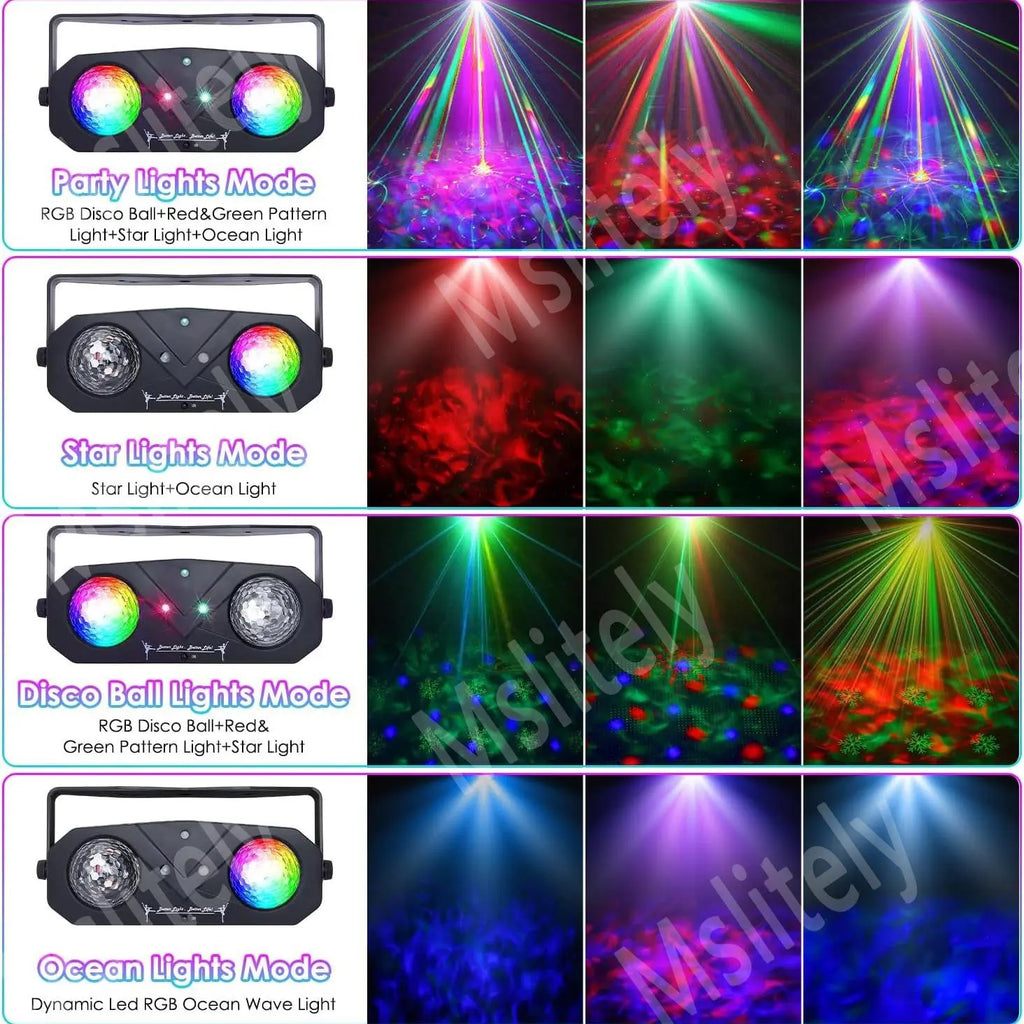 Disco Ball Party Light, USB Powered Sound Activated Disco Light with Star Light Projector, Ocean Light and Laser Light for Party DJ KTV Rave Club Wedding Home Decor