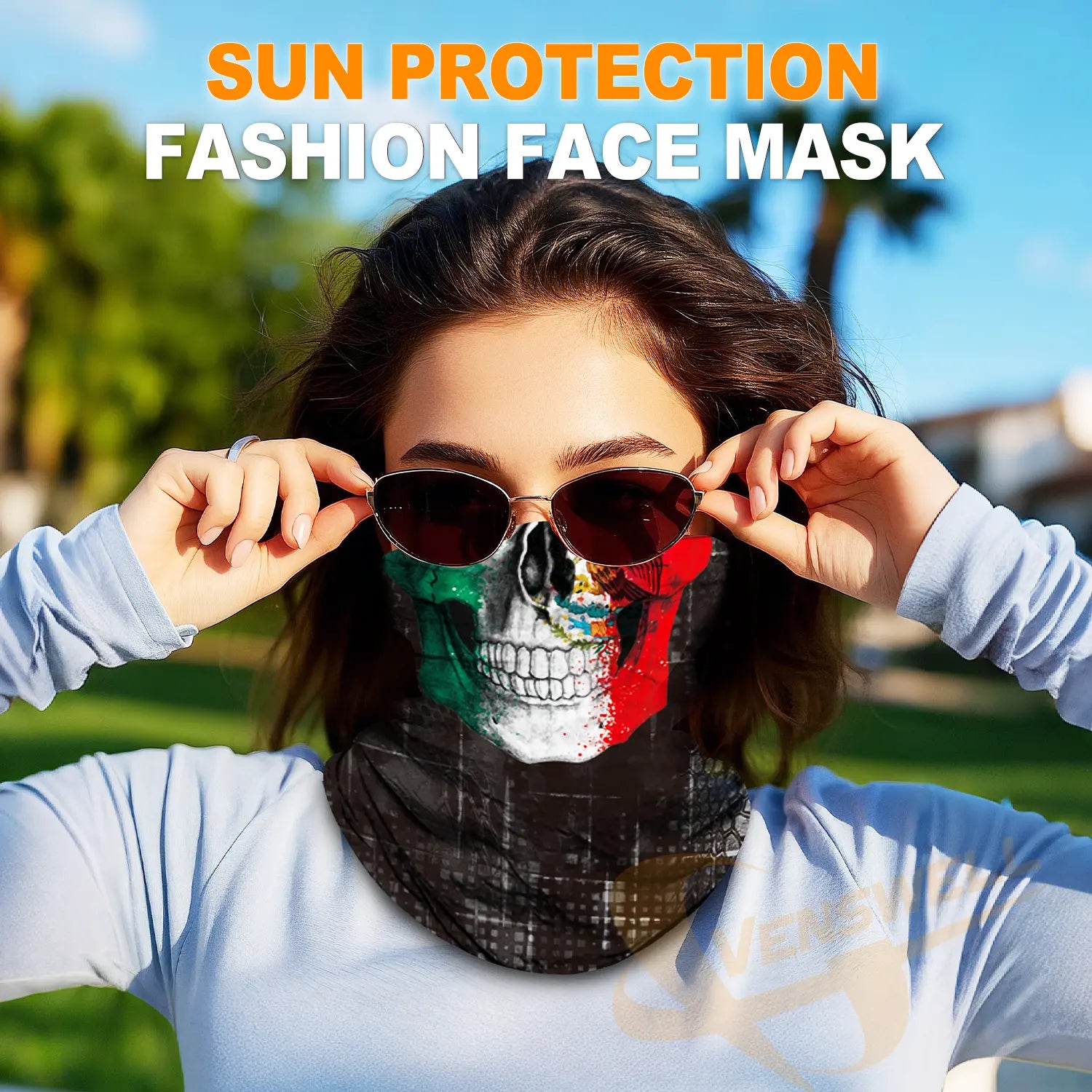 Venswell 6 Pics Mexican Neck Gaiter Face Mask Men Women,Seamless Bandana Rave Face Cover Scarf Mask,Balaclava,Headband, Head Wrap,Headwear