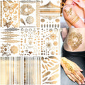 Gold Flash Temporary Tattoos – 9 Sheets, 110+ Festival Designs