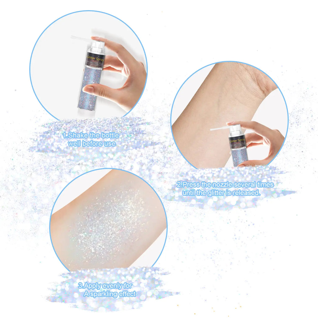 Hair and Body Glitter Spray, 1PC Hair Glitter Extra Fine Face Shimmer Powder for Clothes, Festival Loose Sparkle Powder for Rave Clothes Nail Art Easter Halloween Crafts