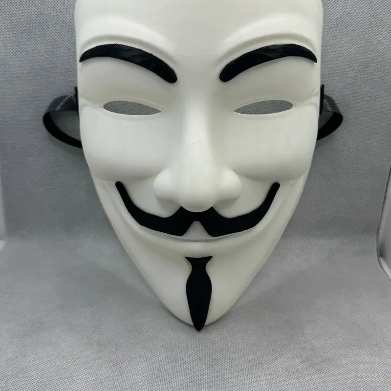 V for Vendetta Guy Fawkes Mask - White Plastic Costume Party Mask with Black Ribbon Ties for Halloween Christmas Mardi Gras Carnival Easter Music Festivals Rave Protest and All Costume Events